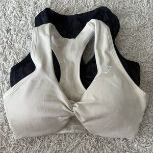 Gymshark Cream and Black Twist Sports Bra
